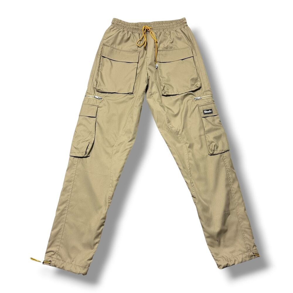 Rhude Pre-Fall 2022 Cargo Pants Khaki Beige Nylon Drawstring Utility Jogger Sz M